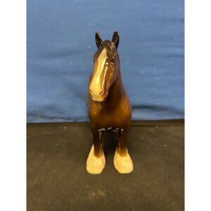 Vintage Ceramic Shire Horse Figurine Brown & Cream 8 Inches Tall Glossy Finish C